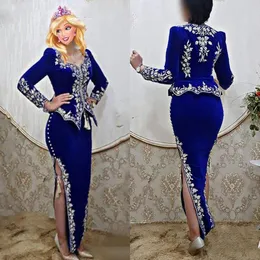 Karakou Algerian Caftan Mermaid Abiti da sera Side Sli divisi Royal Blue Peplum Evening Party Gowns Marocco Caftan Outfit7856840