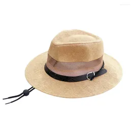Berets 2024 Summer Bucket Hats For Men Outdoor Fishing Wide Brim Sun Fisherman Cap Sombrero Boonie Hat With Windproect Rope