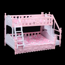 Dollhouse Miniature Simulation European Princess Double Bed Doll Furniture Toys 240516