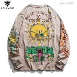 Aolamegs Hip Hop Sweatshirt Colorful Cartoon Demon Print Pullover Cotton Cozy Retro High Street Hipster Streetwear 201113