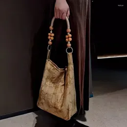 Umhängetaschen chinesischer Stil Frauen Tasche Holz Perlen Vintage hochkapitüre Reißverschlüsse und Handtaschen Luxus