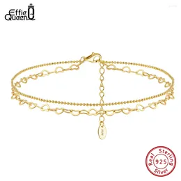 Anklets Effie Queen Adjustable 925 Sterling Silver Double Layer Bead Ball&Love Chain Anklet Summer Vacation Beach Jewelry For Women SA66