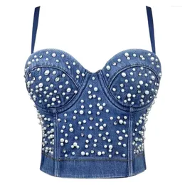 Kobiety damskie Topy Y2K jeansowy pasek spaghetti Diamenty rozryte push up bustier noc impreza zbiorów ogniowych kamizelki kamizelki