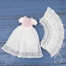 Eisiges DBS Blyth Doll Joint Body Licca Body White Pink Kleid Spitze Anime Anzug Mädchen Geschenk 240531