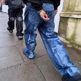 Уличная одежда свободна джинсы мужчин 2024 г. Новые хип-хоп джинсы широкие штаны с прямыми ногами