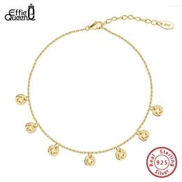 Anklets Effie Queen Tassel Round Charm Adjustable 925 Sterling Silver Anklet For Women Summer Holiday Foot Ankle Straps Jewelry SA75