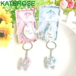 Party Favor 30st/Lot Baby Shower Favors Pink/Blue Carriage Design Key Chains Birth Dopning Gift Nyckelring