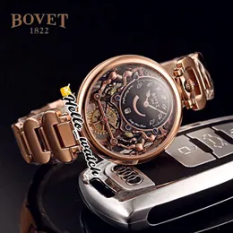 40mm Bovet 1822 Tourbillon Amadeo Fleurie Relógios Quartz Mens Assista Black Skeleton Dial Bracelete de aço de ouro rosa Hwbt Hello Watch 233s