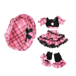 Icy DBS Blyth Dollkläder rosa klänning basker Plaid kjol anime kostym coola kläder cosplay flicka 240531