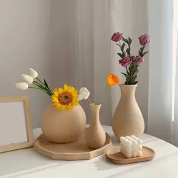Vasos vaso de flor de madeira retrô simples decoração de vaso vintage vasos de arte doméstica para flores artesanato decorativo nórdico Florero