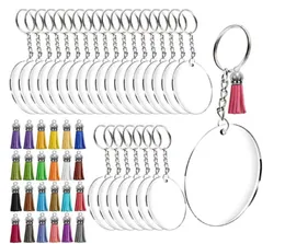 NiceCo Acrylic Keychain Blanks Transparent Round Acrylic Clear Discs Circles wMetal Split Key Chain Rings Colorful Tassel Pen331151682486