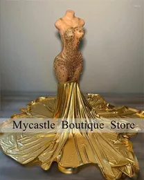 Vestidos de festa Luxury Gold Rhinestones Long Black Girl Prom Dress 2024 Sparkly Crystal Diamond Birthday Mermaid Night