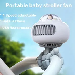 Bärbar babyvagnsfläkt flexibel USB -uppladdningsbar 4 -hastighetsjusterbar bladlös handhållen Desktop PRAM COOLING Octopus 240530