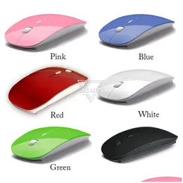 생쥐 고품질 스타일 캔디 컬러 트래 얇은 무선 마우스 컴퓨터 및 수신기 2.4G USB Optical Colorf 지원 사용자 정의 로고 DHE9H