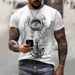 Herren-T-Shirts Vintage Herren T-Shirt Sommer Kurzarm O-Neck 3D-Anker drucken Top T-Shirt Übergroße Herren Kleidung Casual Streetwear Z240531