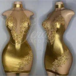 Hot Gold Ivy Short Black Girl Dress for Women 2024 Wysoka Sheer Sheer Mesh Lace Applique Staina Birthday Party Suknia 0531