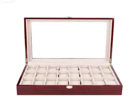Wachboxen Koffer 24 Slots Rot hell Lack Holzkasten Organisator Luxus großer Schmuck Display Aufbewahrungsbox Kissen Hülle Holz GIF8233358
