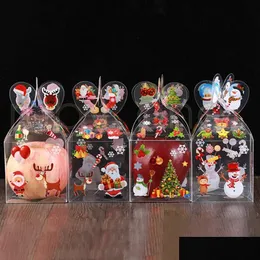 Present Wrap PVC Transparent Candy Box Jul Decoration and Packaging Santa Claus Snowman Elk Reindeer Apple Boxes Drop Delivery Ho Dhgjx