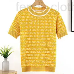 Marka damska marka T-shirt żółta dzianina T-shirt Spring/Summer FF Letter okrągła szyjka Knitover Knitwear Slim Fit Jacquard Wszechstronny krótki rękaw Trendy 1L5X