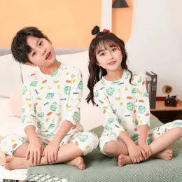 Pijama 4 6 8 10 12 Yıl Çocuklar için Pijama Yaz Giyim Seti Kızlar Kızlar Top + Pantolon Papaz Karikatür Dinozor Pamuk Kids Pijamalar Y240530