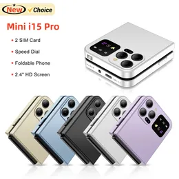 New Mini i15 Pro Flip Cell Phone Dual SIM Cards Unlocked GSM Network Torch Automatic Call Recording FM 2.4 Inch Screen Foldable Mobile Phones Type-C Free Case