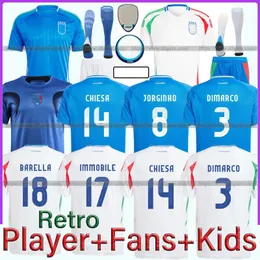 Euro Cup 2024 Italy Football Shirt Player نسخة Maglie da Calcio Totti Verratti Chiesa Italia Immobile Insigne Italy Retro Soccer Courseys مجموعة Kids Kit