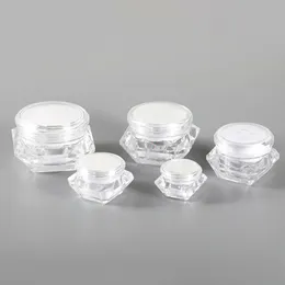 Leere, auffüllbare, durchfüllbare klare Acrylcreme -Lotion -Probe Jar -Topfbehälter mit Auskleidungen und Kosmetikflasche mit Schraubendeckel Square Diamant Form