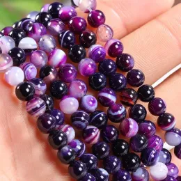 4MM 6MM 8MM 10MM 12MM Natural Purple Striped Agate Stones Round Spacer Loose Beads For Necklace Bracelet Charms Jewelry Making ZZ