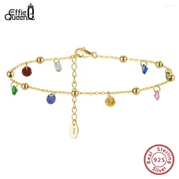 Anklets Effie Queen 925 Sterling Silver Cable Chain Anklet With Colorful Zircon For Women Fashion Summer Beach Ankle Straps Jewelry SA93