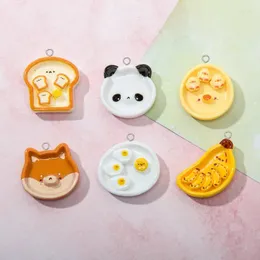 Charms 10/12pcs Cartoon Animal Shape Food Plate żywica panda tosty rzemieślnicze wisior do kolczyka biżuteria majsterkowicz