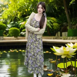 Lässige Kleider S-3xl Langes schickes Vestidos 2024 Frauen ärmellose süße Japan Korea Stil Preppy Girls Retro Vintage Flower Holiday Dress