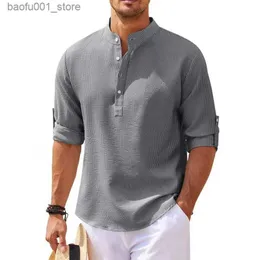 Men's Polos 2024 Nieuwe Heren Casual Blouse Katoenen Linnen Shirt Losse Tops Lange Mouwen T-Shirt Lente Herfst Shirts Q240530