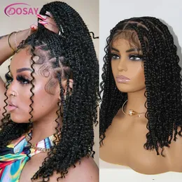 Short 12 Inch Bohemian Curly Braided Full Lace Front Wigs Knotless Box Braid Bob Wig Women Synthetic Locs Goddess Cornrow Braids 240523