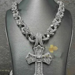 Hip Hop Designer Jewelry S Sier Mosonite Necklace Cross Pendant Cuban Link Chain Pass Diamond Tester Iced Out Vvs Moissanite Diamond
