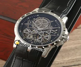 Excalibur 46 Watches Automatic Double Tourbillon RDDBEX0396 Mens Watch Skeleton Dial Black Inner Steel Case Leather Strap High Qua8959595