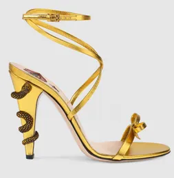 Lucky Models Shipping Free Catwalk 2024 Classic Hot Design Sexy Lip Snake Stiletto Bow-tie Open Toe Strap 10.5CM Heels Sandal Gold Col 34-43 622565