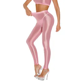 Leggings Elasticizzati Lucidi Donna – Cerniera Completa, Trasparenti, Neri, Taglia Unica