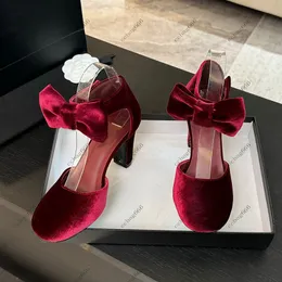 Velvet High Heels Kleiderschuhe Für Frauen Strass Bow Dekoriert