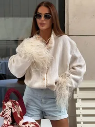 Autumn Patchwork Feather Knitted Feather Cardigan For Women