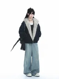 Y2K Fur Hoodie Jacket Womens Retro Harajuku Plush Hooded