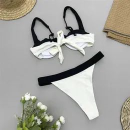 Push Up Bikinis High Cut Swimsuit: Black And White Contrast - Main Image