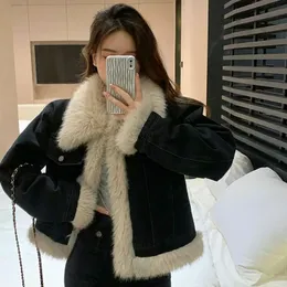 Y2k Aesthetics Black Denim Jacket Grunge Fairycore Jeans Fur