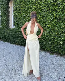 evening sun dress champagne Sandra Pleated Maxi Dress — Champagne Halter main image 0