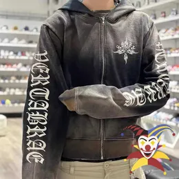 Mens Hoodies Sweatshirts Washed Cardigan Vertabrae Tattoo Zip