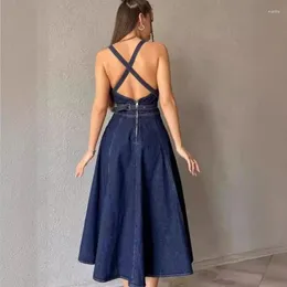 Denim Chic: Blue Solid Midi Dress with Waist Belt from Dhgate
