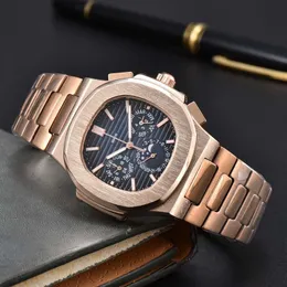 Top Luxury Moon Phase Watch Mens Six Pin All Stainless Steel