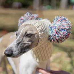 Beige Italian Greyhound Winter Hat with Fur Pom Polyester Dog