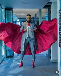 Mens Wedding Suit Tuxedo With Cape Appliques Stand Lapel