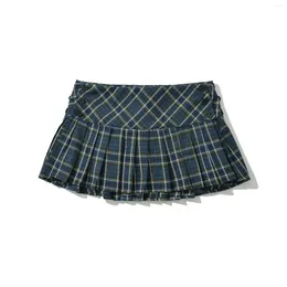Mini Plaid Skirt: Vintage Korean Fashion, Green Preppy Style for