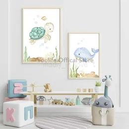 Watercolor Marine Animal Art Prints: Sea Turtle Nursery Decor